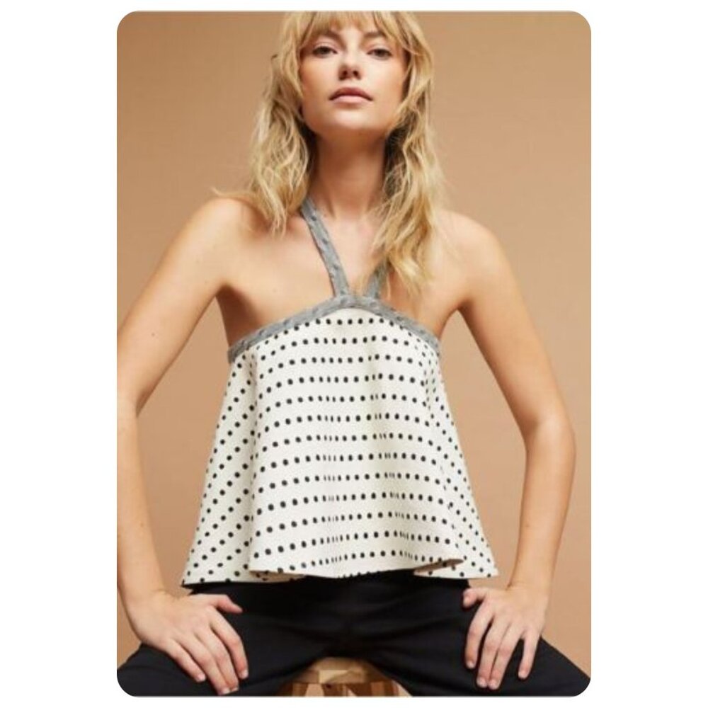!! Anthropologie Postmark Stamp Dotted Jacquard Halter Sleeveless Tank Top - Picture 1 of 9